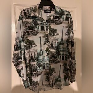 Karl Lagerfeld Women’s Scenic Itinerary of French Sights SZ S Print Shirt